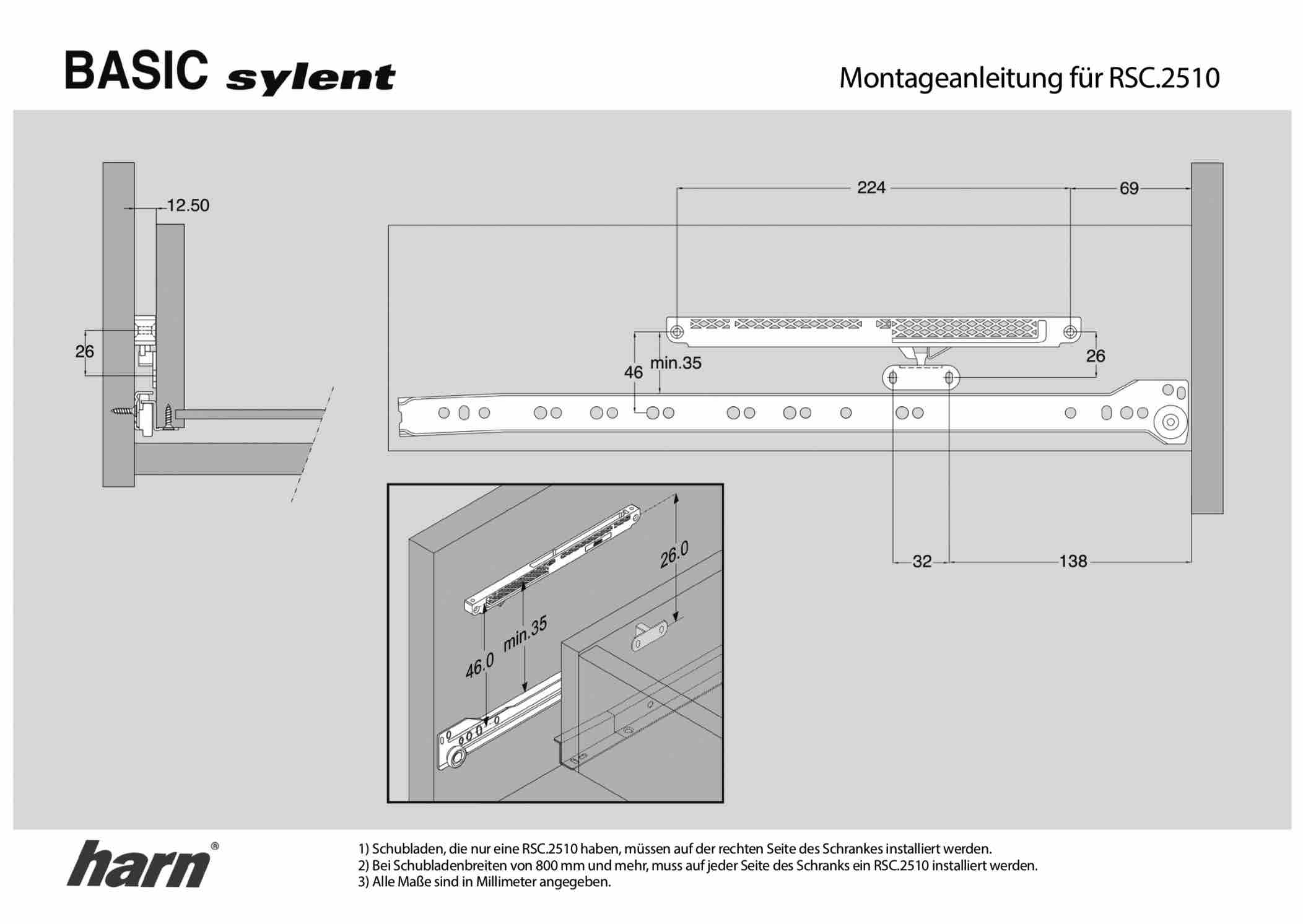 Softclose Mechanismus, Einbauzeichnung